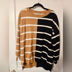 SHEIN Black and Tan Striped Sweater